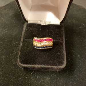 Rubies, white and blue sapphires Gold 14k
