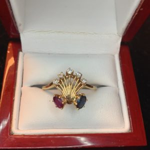 The Vampires Golden Tiara Diamond, Ruby and Sapphire Ring