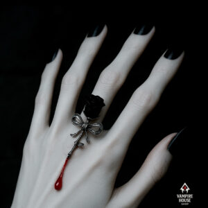 Silver Black Rose Vampire Ring – Handmade Halloween Collection 2025