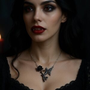 Fairy & Black Rose Pendant – Enchanted Elegance