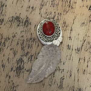 The Coral Crystal Feather Pendant